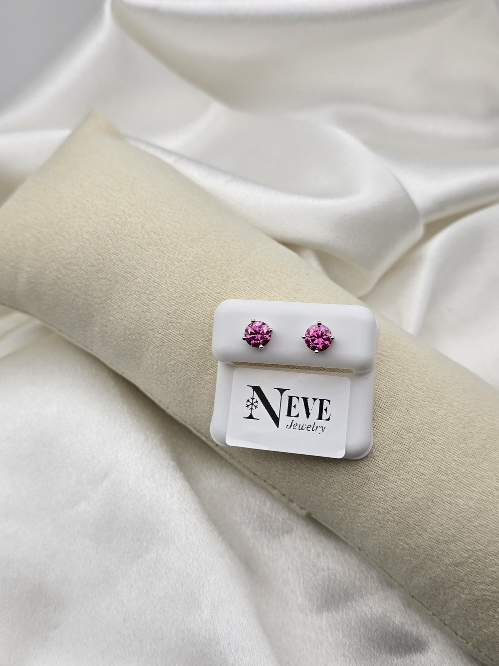 Rhodium Over Sterling Silver 925 Hot Pink Moissanite Gemstone Earrings